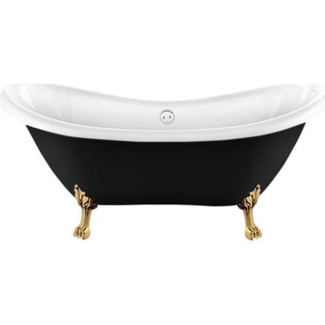 Baignoire sur pieds rétro DARLINGTON Noire 175 cm Pieds de Lion Dorés