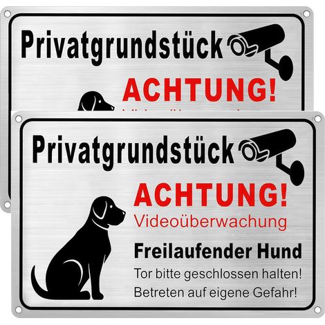 Panneau d'Avertissement Chien – 30 x 20 cm Panneau Vidéosurveillance, Aluminium Panneaux d'Avertissement pour Chiens en Liberté et Propriété Privée (1/5)