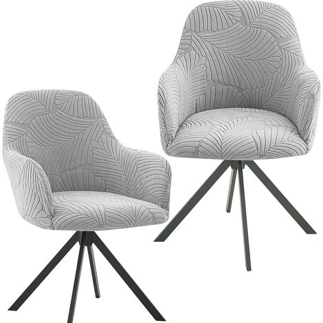 Lot de 2 housses de chaise extensibles avec accoudoirs, amovibles, lavables - Pour salle à manger, restaurant, chaise de bureau - Universel, gris clair (1/5)