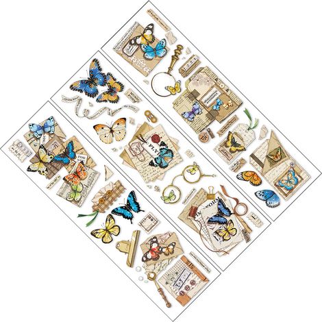 6 planches d'autocollants vintage nature PET, faciles à décoller, pour scrapbooking, journaling et décoration, motif papillon, DIY (1/5)