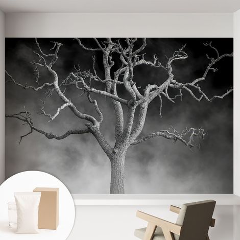 Papier peint intissé mural classique avec imprimé motifs décoratifs design élégant non‑tissé Arbre brumeux 152x104 cm (1/5)