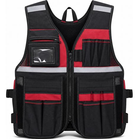 Gilet tattico multifunzione Oxford antiperforazione rosso nero (1/5)