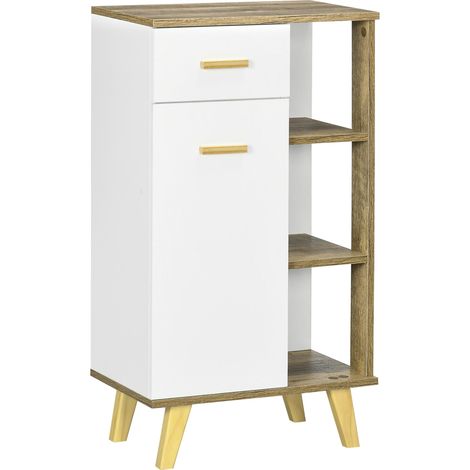 Meuble de salle de bain moderne avec placard, tiroir et étagères en bois, 50 x 30 x 89 cm, blanc avec fonction de rangement et d'affichage idéal pour salon, chambre à coucher ou bureau
