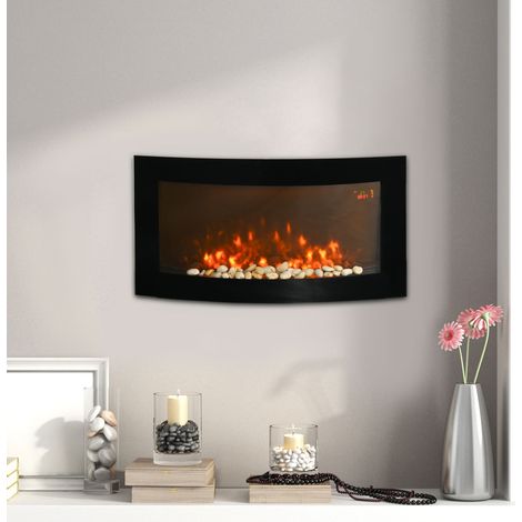 Cheminée électrique murale 1000W/2000W avec température réglable, effet flamme et télécommande, 89,2 x 13,5 x 48 cm, noire (1/5)
