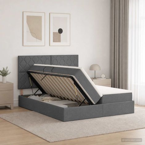vidaXL Lit de Rangement avec tête de lit Gris foncé 180 x 200 cm Tissu (1/5)