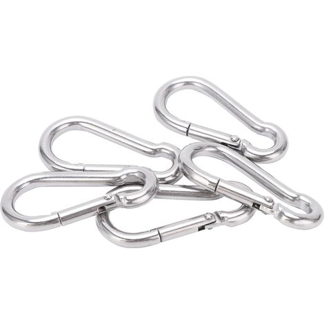 Lot de 5 mousquetons de 50 mm en acier inoxydable robuste avec ressort pour hamac et laisse de chien (1/5)