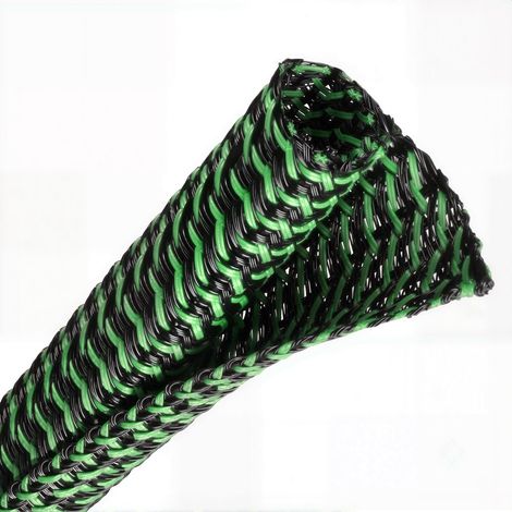 Manchon de Gestion de Câble Tressé Fendu de 3 m, Gaine de Protection de Cordon Flexible en Maille pour TV et Ordinateur (Noir et Vert, 19 mm) (1/5)