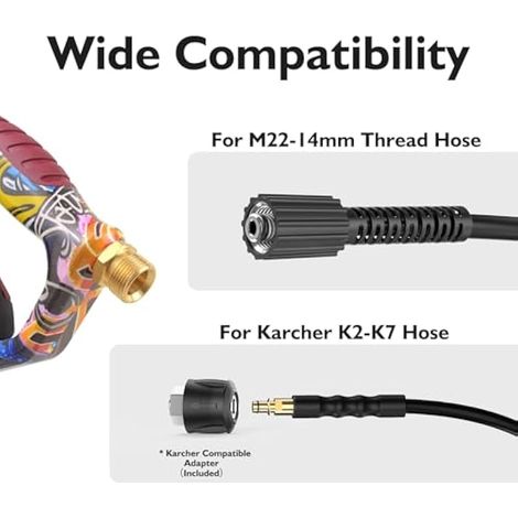 Pistolet de Lavage Nettoyage Haute Pression 4000 PSI avec 5 Buses à Connexion Rapide 1/4", Compatible avec adaptateur Kärcher K2–K7, Filetage M22-14mm Accessoire pour Lavage de Voiture