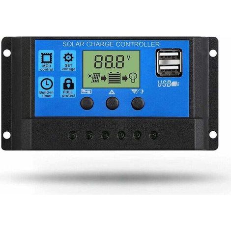 Convertisseur de tension,Contrôleur de charge solaire, 20A 12V/24V Contrôleur de panneau solaire Paramètres automatiques Affichage LCD réglable (20A) (1/4)