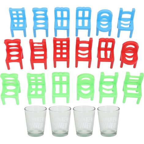Lot de 18 chaises en plastique + 4 verres pour jeu de boire, parfait pour fêtes, voyages et promotions. (1/5)