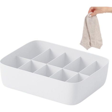 2 Organisateurs de tiroir, Séparateur en PP, Couvercle anti-poussière, 10 compartiments, Pour chaussettes et sous-vêtements (1/5)