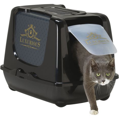 Maison de toilette pour chat – Plastique noir et or – Dimensions 50x39x39 cm – Avec pelle et filtre à charbon – Protection anti UV – Chadog (1/2)