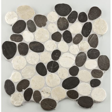 Mosaïque pierre naturelle Pebble - 30x30x1cm - White/Grey mix