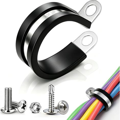 50PCS Colliers de serrage 3/8 pouce, Acier Inoxydable 304 avec revêtement caoutchouc, Colliers annulaires flexibles pour tuyaux, avec deux vis (10 mm) Référence F-098-10mm (1/5)