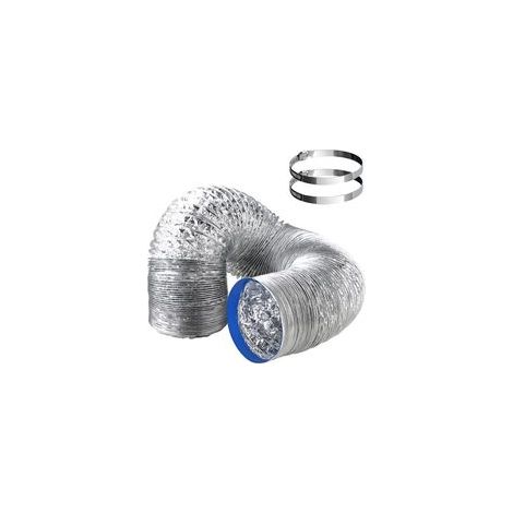 Tuyau d'Evacuation Flexible 100 mm x 2m Gaine Flexible Aluminium，Tuyau d'aération de d'evacuation d'air Résistant à la chaleur et imperméable avec 2 Colliers de 100mm Serrage en Acier