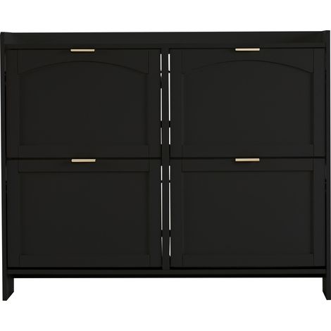 Scarpiera moderna nera con 4 ante a ribalta, mobile indipendente da ingresso 110 x 90 x 24 cm (1/5)