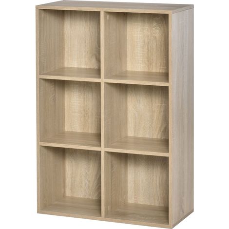 Étagère en bois à 3 niveaux avec 6 cubes de rangement pour salon, chambre, bureau, 65,5 x 30 x 97,5 cm, chêne (1/4)