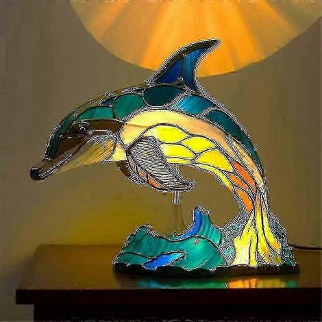 Lampe de table éléphant en résine colorée, style Tiffany, décoration intérieure élégante, éclairage d'ambiance chaleureux, pièce unique artisanale. (1/5)