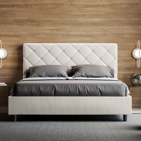 Letto matrimoniale contenitore imbottito 160x200 similpelle bianco Priya (1/5)
