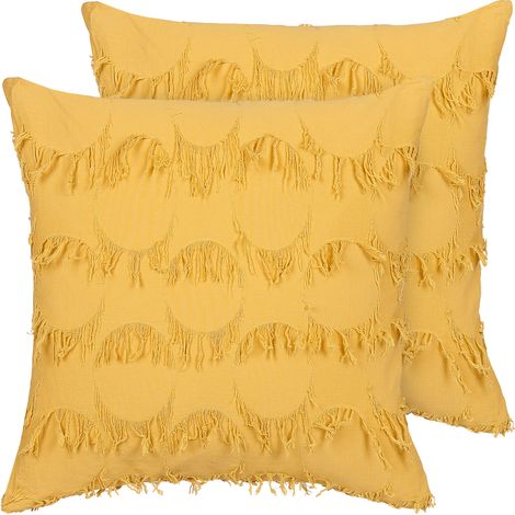 Conjunto de 2 cojines de poliéster amarillo 45 x 45 cm borlas boho Agastache