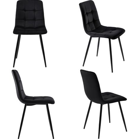 5-teiliges Esszimmer-Set mit Tisch 140x80 cm und 4 Samtstühlen in Grau und Schwarz (1/5)