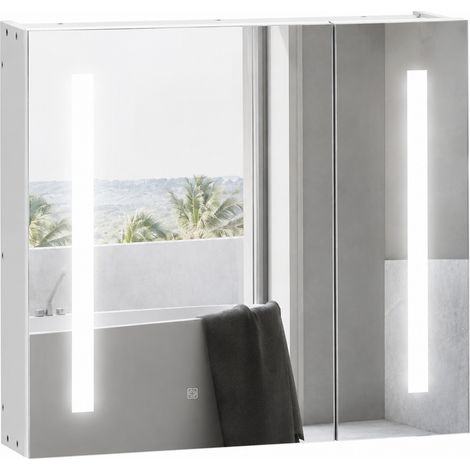 Armoire murale miroir lumineux LED salle de bain 2 portes avec 3 niveaux 70 x 15 x 65 cm blanc (1/5)