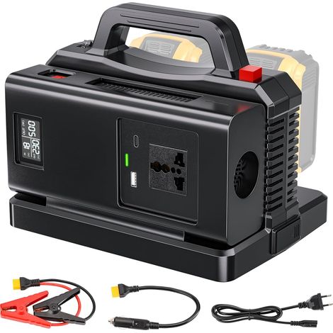 Onduleur sinusoïdal Pure 500W pour 18V (Pas de Batterie), convertit 18V CC vers 230V CA, avec Prise de Charge Voiture, pour Camping et urgences (2 Ports) (1/5)