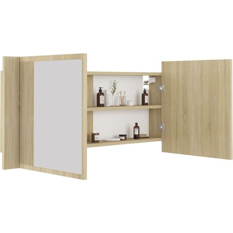 Armoire à miroir à LED de bain Chêne sonoma 100x12x45 (1/5)