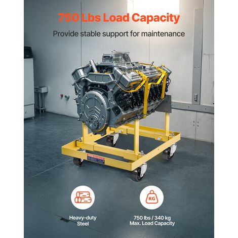 Support Moteur d’Atelier Capacité 340 kg, Chariot de Manutention pour Moteur en Acier, Largeur et Longueur Réglables, avec 4 Roulet… (1/5)