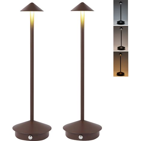Lot de 2 lampes de table LED sans fil, lampe de bureau rechargeable à intensité variable, lumière d'ambiance tactile, 3 températures de couleur