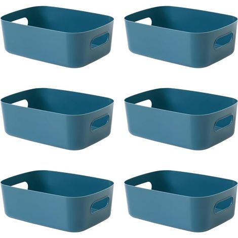 Lot de 6 bacs de rangement en plastique avec poignée, jolis bacs de rangement pour travaux manuels, collations, garde-manger, armoire, 20,3 x 15 x 7,1 cm (bleu foncé)