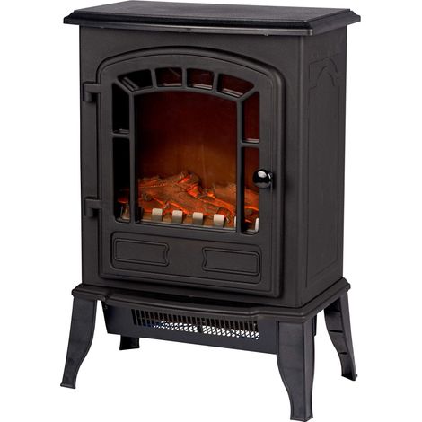 Classic Fire Torino Camineo Elettrico - Caminetto Elettrico con Riscaldamento, Pannello di Controllo e Timer - Stufa Elettrica con Fiamme LED - 2000W - Libera Installazione - Nero (1/4)