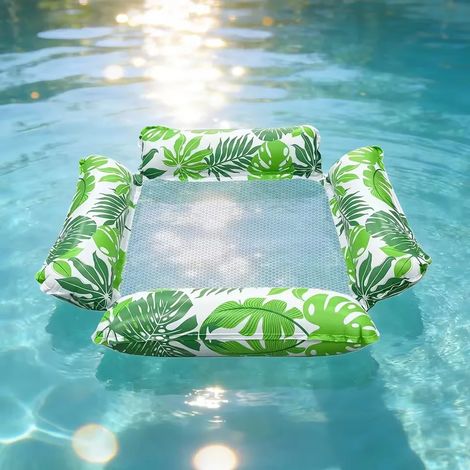 Filet flottant gonflable pour piscine, tapis flottant pliable à rayures, matelas gonflable pour piscine avec filet