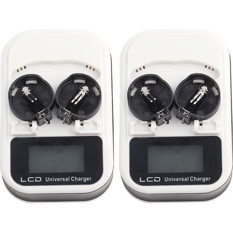 Lot de 2 chargeurs rechargeables avec écran LCD pour piles bouton lithium LIR2016 LIR2025 LIR2032, prise US 100-240V (1/5)