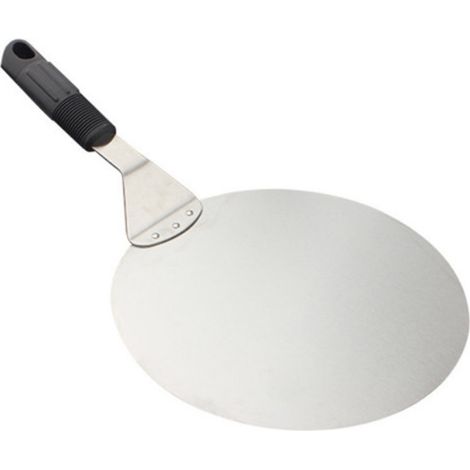 Pelle à pizza ronde de 25 cm en acier inoxydable avec manche, idéale pour la cuisson de pizzas, pains et gâteaux maison. (1/5)