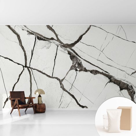 Tapete Vliestapete mit Kleber- abwaschbar - Raumgestaltung Schlafzimmer Wohnzimmer Tapete Marmorierte Risse 416x254 cm (1/5)