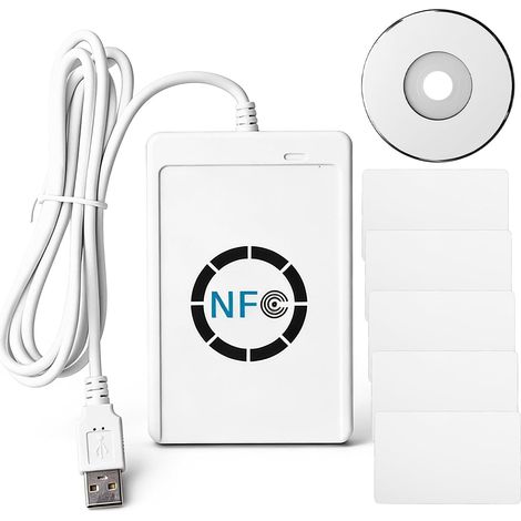Lecteur de carte à puce NFC sans contact - Duplicateur de carte NFC - Avec 5 cartes blanches et câble - Pour le contrôle d'accès - Systèmes de sécurité (1/5)
