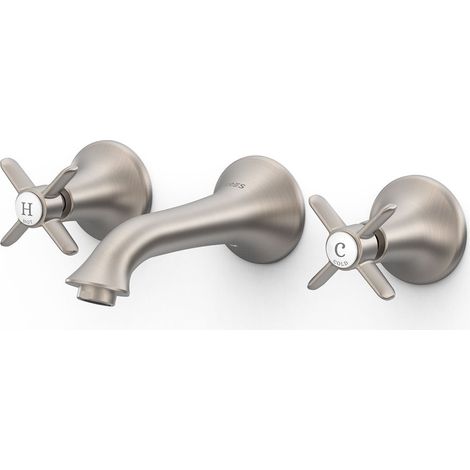 TRES 24215102AC TRES CLASIC Grifo Bimando Empotrado para Lavabo Color Acero - ref: 24215102AC
