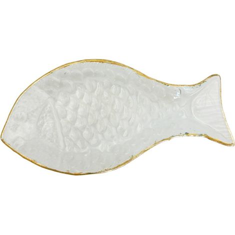 Coupe en Forme de Poisson Plat de Présentation pour Apéritif en Verre Doré 24 x 12,5 cm - PANGIVO (1/3)