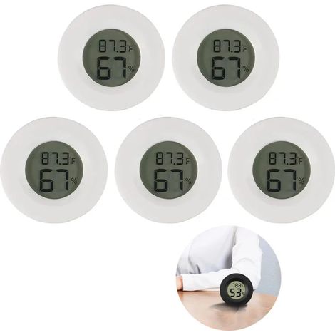 Lot de 5 mini thermomètres hygromètres blancs, écran LCD digital, mesure température -50 à +70 °C, humidité pour pièce, frigo, congélateur, intérieur (1/5)