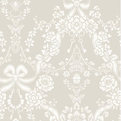 Holden Decor Bow Damask Taupe Wallpaper Paste The Paper Washable Elegant (1/4)