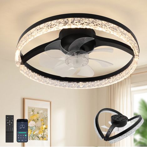 ROSNEK Ventilateur de plafond pliable 45 cm avec plafonnier LED 38 W, moteur DC silencieux 6 vitesses, télécommande et application, noir (1/5)