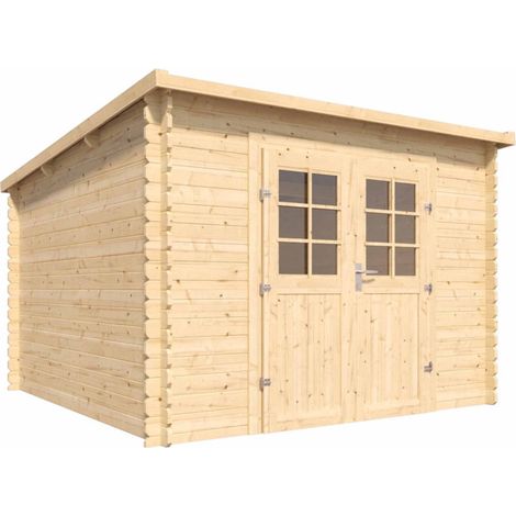 Abri de jardin en bois avec toiture mono-pente en feutre bitumé et serrure inox VALLO MODERN 7.5m² (1/5)