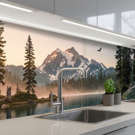 REVETEMENT MURAL DE CUISINE, CRÉDENCE DE CUISINE Montagnes - Eau - Arbres 250x60 cm (1/5)