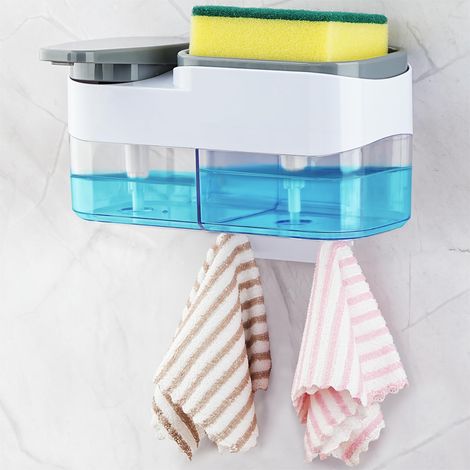 Dispenser Sapone Parete 2in1 Porta Spugna 2 Scomparti 500 ml (1/5)