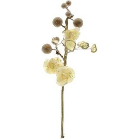 Decorazione per porta ramo floreale 35 cm - crema/oro - addobbo di natale