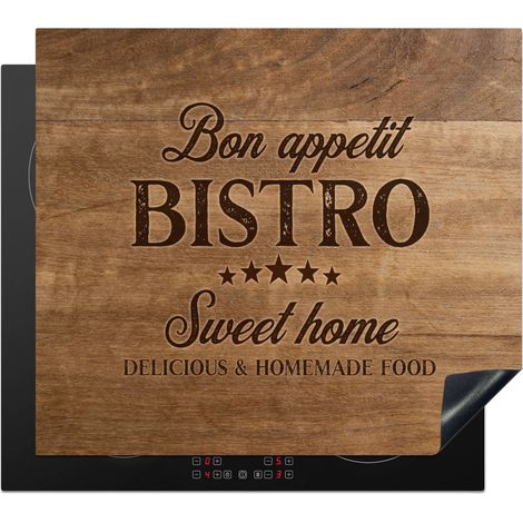 Induction Hob Protector Quote - Bistro - Bon appetit - Sweet home - Wood texture 58.3x51.3 cm