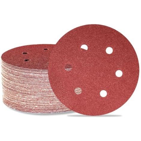 Lot de 50 disques de ponçage 150 mm 6 trous Grain 40 Papier abrasif Orbital aléatoire pour travail du bois, automobile, métal (1/5)