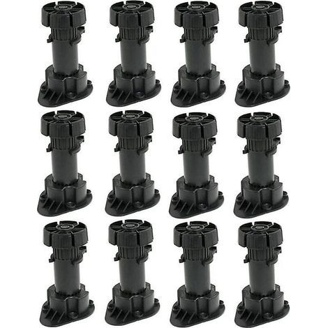 Set of 12 Adjustable Furniture Feet, Plastic Cabinet Feet with Clip Fixing Base, Height 120-150mm (1/4)