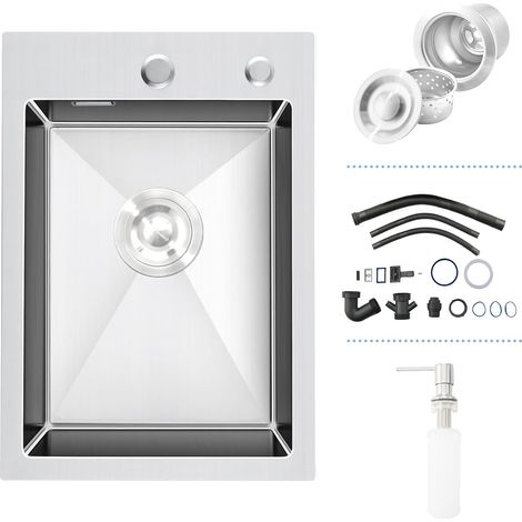 Évier Cuisine Inox 304 35x50, 1 Bac, Encastré, 2 Trous, Siphon, Cuisine, 50 (1/5)